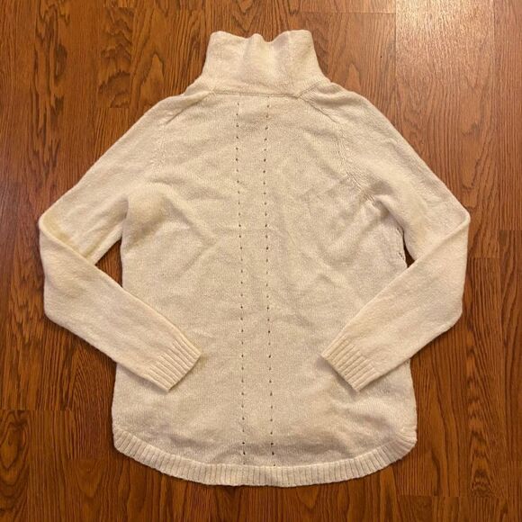 Lou & Grey Cream Alpca Wool Open Knit Turtleneck Sweater Large - Picture 2 of 4